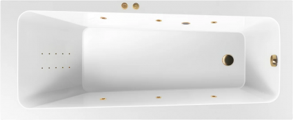 Акриловая ванна Excellent Ava Line Nano 160x70 см, с гидромассажем, с каркасом, со сливом-переливом, фурнитура золото