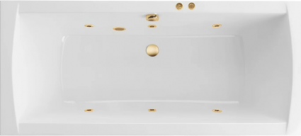 Акриловая ванна Excellent Aquaria Lux Slim Soft 180x80 см, с гидромассажем, с каркасом, со сливом-переливом, фурнитура золото