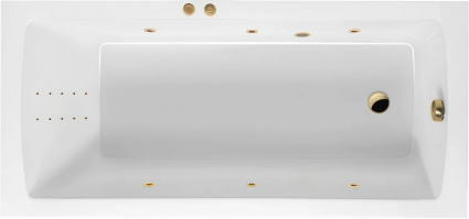Акриловая ванна Excellent Aquaria Line Nano 140x70 см, с гидромассажем, с каркасом, со сливом-переливом, фурнитура золото