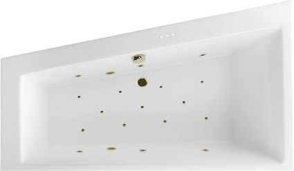 Акриловая ванна Excellent Sfera Slim Relax L 170x100 см, угловая, с гидромассажем, с каркасом, со сливом-переливом, фурнитура бронза, асимметричная
