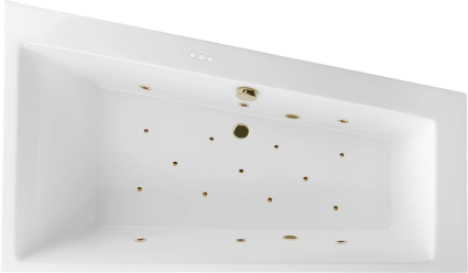 Акриловая ванна Excellent Sfera Relax R 170x100 см, угловая, с гидромассажем, с каркасом, со сливом-переливом, фурнитура бронза, асимметричная