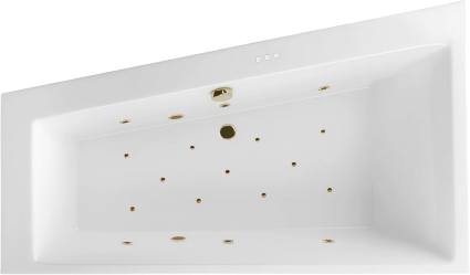 Акриловая ванна Excellent Sfera Relax L 170x100 см, угловая, с гидромассажем, с каркасом, со сливом-переливом, фурнитура бронза, асимметричная
