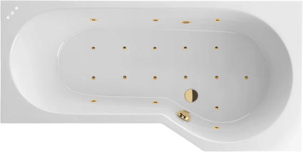 Акриловая ванна Excellent Be Spot Relax 160x80 см, угловая, с гидромассажем, с каркасом, со сливом-переливом, фурнитура золото, асимметричная