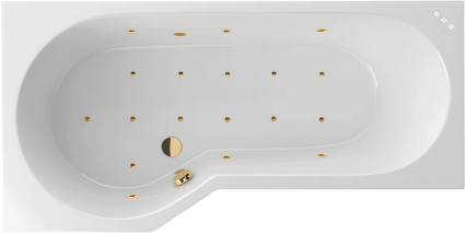 Акриловая ванна Excellent Be Spot Relax 160x80 см, угловая, с гидромассажем, с каркасом, со сливом-переливом, фурнитура золото, асимметричная