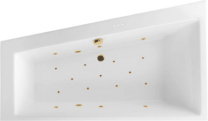 Акриловая ванна Excellent Sfera Slim Relax L 170x100 см, угловая, с гидромассажем, с каркасом, со сливом-переливом, фурнитура золото, асимметричная