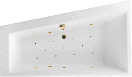Акриловая ванна Excellent Sfera Relax L 170x100 см, угловая, с гидромассажем, с каркасом, со сливом-переливом, фурнитура золото, асимметричная