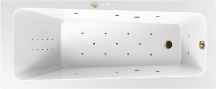 Акриловая ванна Excellent Ava Ultra Nano 160x70 см, с гидромассажем, с каркасом, со сливом-переливом, фурнитура золото