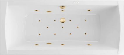 Акриловая ванна Excellent Aquaria Lux Slim Relax 180x80 см, с гидромассажем, с каркасом, со сливом-переливом, фурнитура золото
