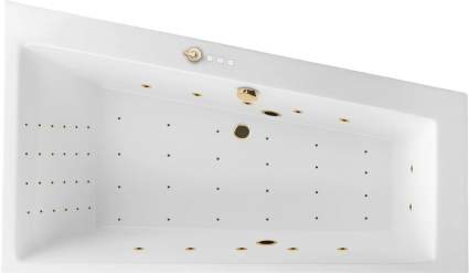 Акриловая ванна Excellent Sfera Slim Nano R 170x100 см, угловая, с гидромассажем, с каркасом, со сливом-переливом, фурнитура золото, асимметричная