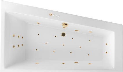 Акриловая ванна Excellent Sfera Ultra R 170x100 см, угловая, с гидромассажем, с каркасом, со сливом-переливом, фурнитура золото, асимметричная