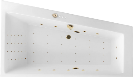 Акриловая ванна Excellent Sfera Nano R 170x100 см, угловая, с гидромассажем, с каркасом, со сливом-переливом, фурнитура золото, асимметричная