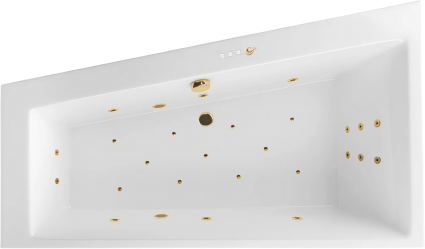 Акриловая ванна Excellent Sfera Ultra L 170x100 см, угловая, с гидромассажем, с каркасом, со сливом-переливом, фурнитура золото, асимметричная