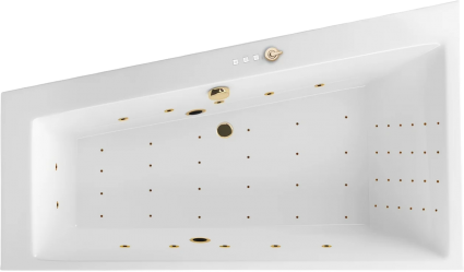 Акриловая ванна Excellent Sfera Nano L 170x100 см, угловая, с гидромассажем, с каркасом, со сливом-переливом, фурнитура золото, асимметричная