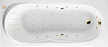 Акриловая ванна Excellent Sekwana Nano 170x75 см, с гидромассажем, с каркасом, со сливом-переливом, фурнитура золото