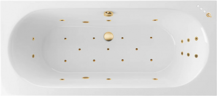Акриловая ванна Excellent Oceana Ultra 180x80 см, с гидромассажем, с каркасом, со сливом-переливом, фурнитура золото