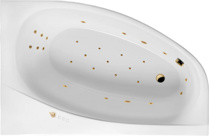Акриловая ванна Excellent Kameleon Ultra 170x110 см, угловая, с гидромассажем, с каркасом, со сливом-переливом, фурнитура золото, асимметричная