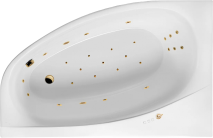 Акриловая ванна Excellent Kameleon Ultra 170x110 см, угловая, с гидромассажем, с каркасом, со сливом-переливом, фурнитура золото, асимметричная