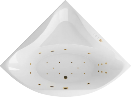 Акриловая ванна Excellent Glamour Ultra 150x150 см, угловая, с гидромассажем, с каркасом, со сливом-переливом, фурнитура золото, четверть круга
