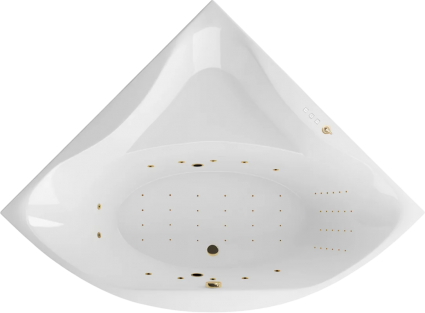 Акриловая ванна Excellent Glamour Nano 150x150 см, угловая, с гидромассажем, с каркасом, со сливом-переливом, фурнитура золото, четверть круга