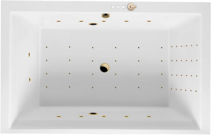 Акриловая ванна Excellent Crown Lux Nano 190x120 см, с гидромассажем, с каркасом, со сливом-переливом, для двоих, фурнитура золото