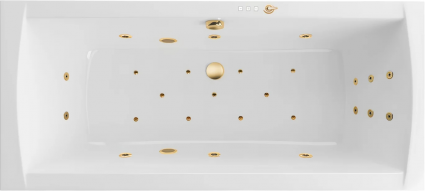 Акриловая ванна Excellent Aquaria Lux Slim Ultra 180x80 см, с гидромассажем, с каркасом, со сливом-переливом, фурнитура золото