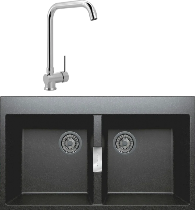 Комплект Мойка кухонная Tolero Loft TL-862 уголь + Смеситель MEGA Didim MG-CM107 хром