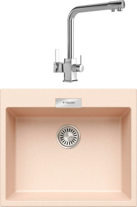 Комплект Мойка кухонная Tolero Loft TL-580 саванна + Смеситель MEGA Life MG-TK06 хром