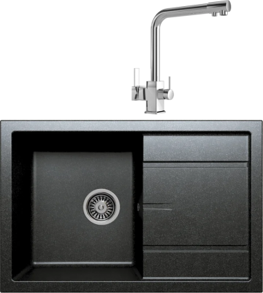 Комплект Мойка кухонная Tolero Classic R-112 уголь + Смеситель MEGA Life MG-TK06 хром