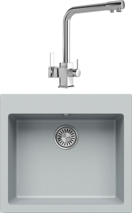 Комплект Мойка кухонная Tolero Classic R-111 платина + Смеситель MEGA Life MG-TK06 хром