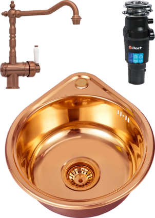 Комплект Мойка кухонная Seaman Eco Wien SWT-3945 copper polish + Смеситель Barcelone SSL-5077 copper satin + Измельчитель Bort Titan 7000