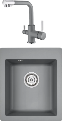 Комплект Мойка кухонная Emar Quartz EMQ-1415.Q Алмаз + Смеситель 3003N.9 Алмаз