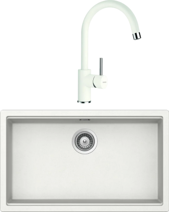 Комплект Мойка кухонная Schock Lahti 701051U 80 Cristalite альпина + Смеситель Cristalite Plutos-D выдвижной излив, альпина