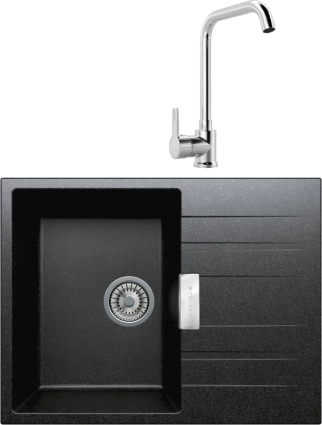 Комплект Мойка кухонная Tolero Loft TL-650 уголь + Смеситель MEGA Ege MG-PL10 хром