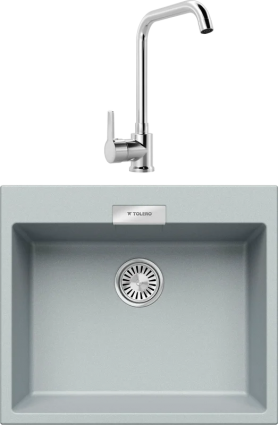 Комплект Мойка кухонная Tolero Loft TL-580 платина + Смеситель MEGA Ege MG-PL10 хром