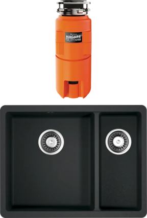 Комплект Мойка кухонная Omoikiri Kata 55-2-U-BL черная + Измельчитель Nagare slim 1250