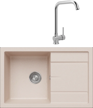 Комплект Мойка кухонная Tolero Classic R-112 саванна + Смеситель MEGA Didim MG-CM107 хром