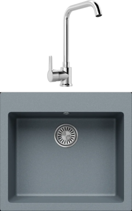 Комплект Мойка кухонная Tolero Classic R-111 грей + Смеситель MEGA Ege MG-PL10 хром