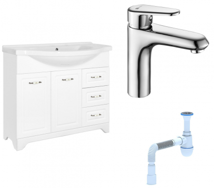 Комплект: Тумба с раковиной Style Line Олеандр-2 100 Люкс + Смеситель Lemark Point LM0306C + Сифон АниПласт