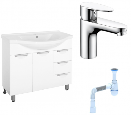 Комплект: Тумба с раковиной Style Line Жасмин 100 + Смеситель Wasserkraft Leine 3503 + Сифон АниПласт