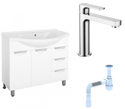 Комплект: Тумба с раковиной Style Line Жасмин 100 + Смеситель Lemark plus Grace LM1537C + Сифон АниПласт