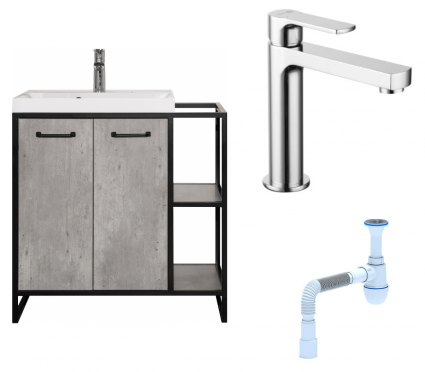 Комплект: Тумба с раковиной Style Line Лофт 60/80 + Смеситель Lemark plus Grace LM1537C + Сифон АниПласт