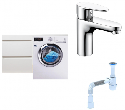 Комплект: Тумба с раковиной Style Line Даллас 110 Люкс Plus L + Смеситель Wasserkraft Leine 3503 + Сифон АниПласт
