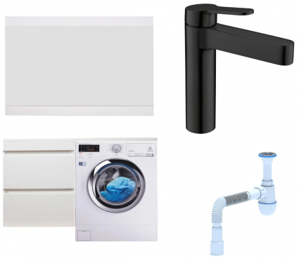 Комплект: Мебель для ванной Style Line Даллас 110 Люкс Plus L + Смеситель BelBagno Delta DEL-LVM-NERO + Сифон АниПласт