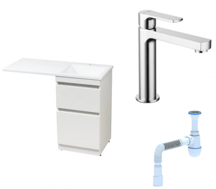 Комплект: Тумба с раковиной Style Line Даллас 110 Люкс Plus R + Смеситель Lemark plus Grace LM1537C + Сифон АниПласт