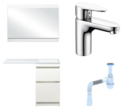Комплект: Мебель для ванной Style Line Даллас 110 Люкс Plus R + Смеситель Wasserkraft Leine 3503 + Сифон АниПласт