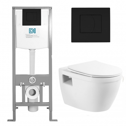 Комплект 3 в 1 инсталляция DI + Подвесной унитаз BelBagno Loto BB070CHR/SC с кнопкой черной