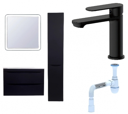 Комплект: Мебель для ванной Style Line Бергамо Мини 80 Люкс Plus + Смеситель Haiba HB10590-7 + Сифон АниПласт