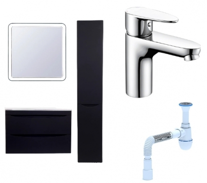 Комплект: Мебель для ванной Style Line Бергамо Мини 80 Люкс Plus + Смеситель Wasserkraft Leine 3503 + Сифон АниПласт