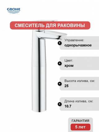 Смеситель для раковины Grohe BauEdge 23761000 для раковины, хром