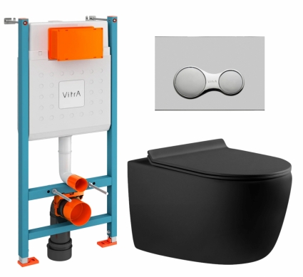 Комплект 3 в 1 инсталляция VitrA V-Fix Core + Унитаз подвесной Aquanet Cetus-BW 287008 + кнопка хром матовый